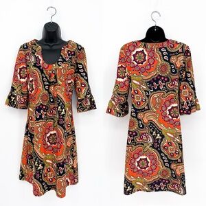 Jude Connally Nancy Sheath Dress Retro Mod Abstract Paisley Small